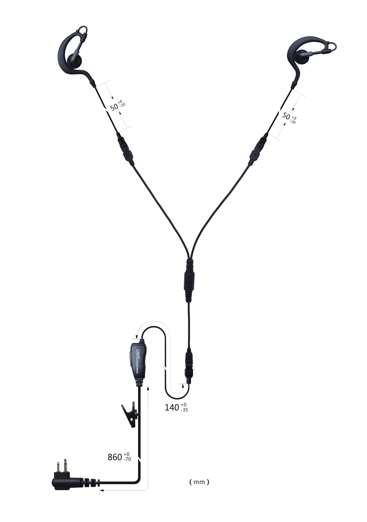 (CRS-1WEHEYS) 1 Wire Y Splitter Dual Earhook Earpiece