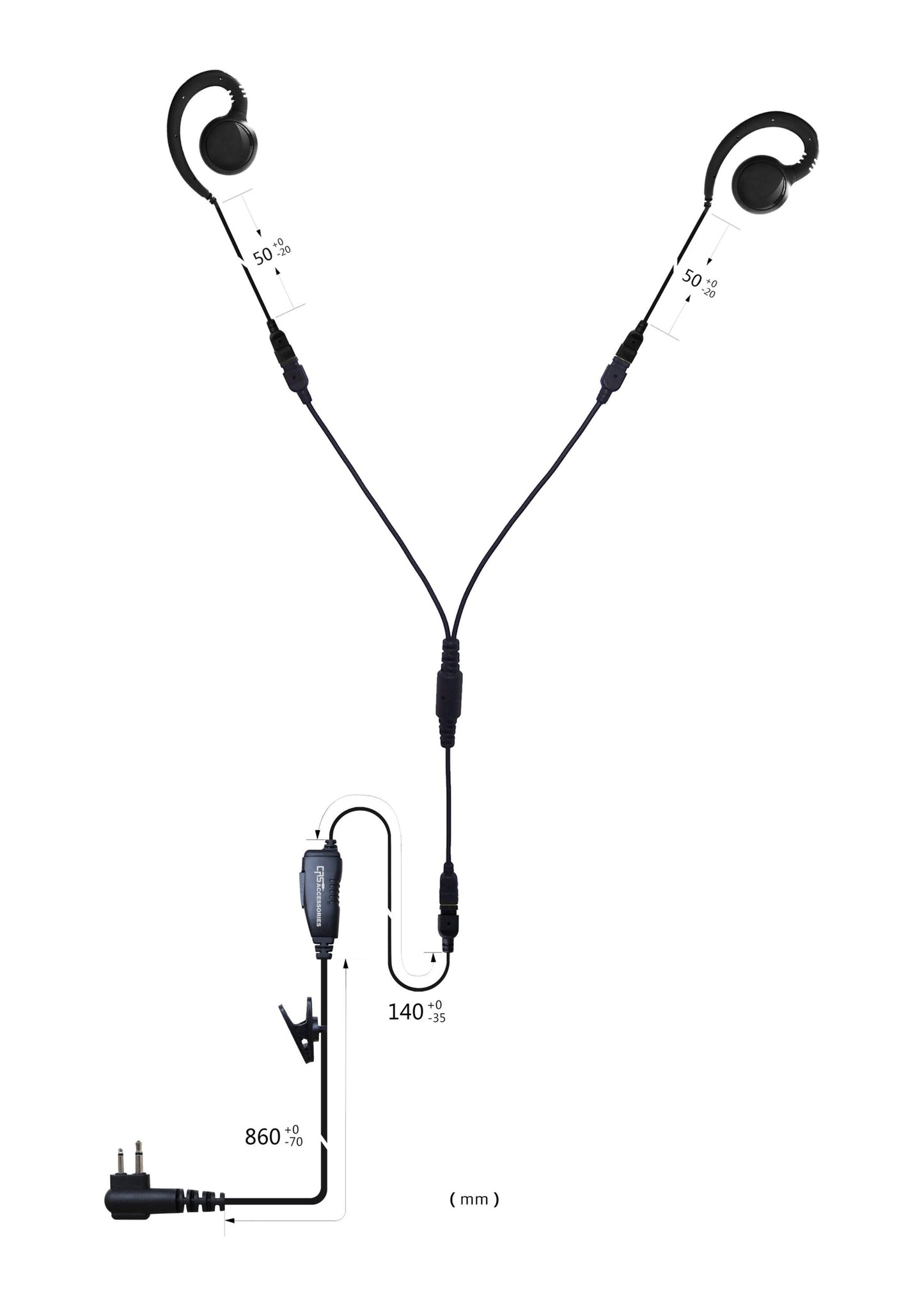 (CRS-1WGHEYS) 1 Wire Y Splitter G-Hook Earpiece