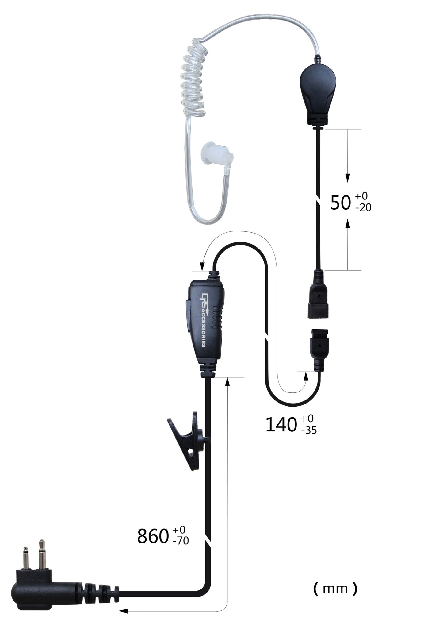 (CRS-1WLATM) 1 Wire Moulded Long Acoustic Airtube Earpiece