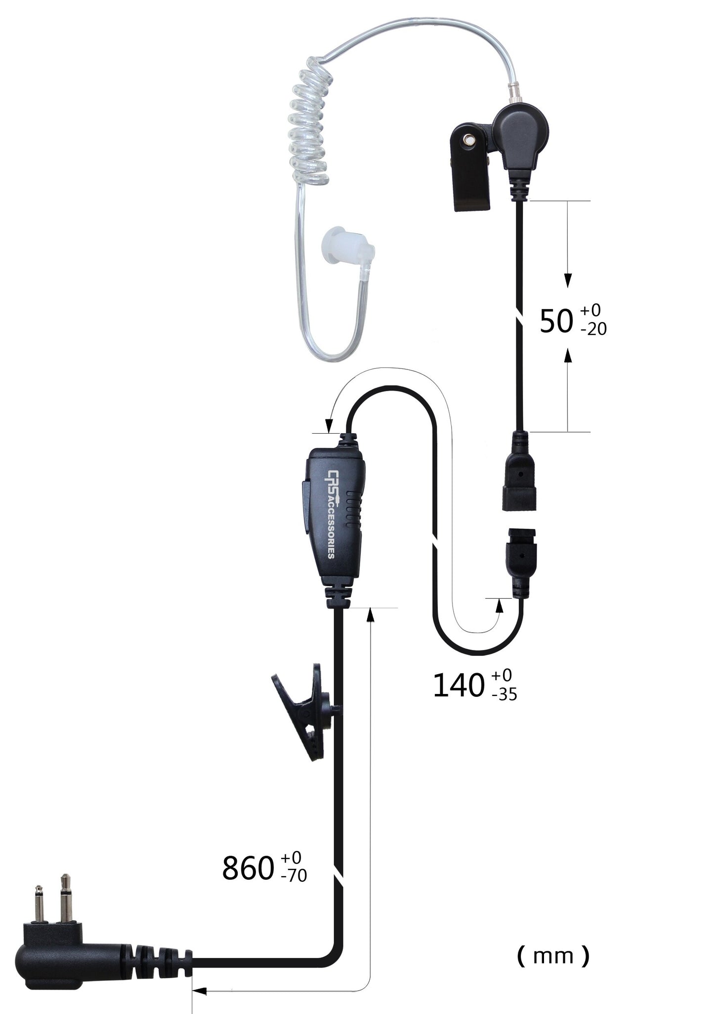 (CRS-1WLAT) 1 Wire Long Acoustic Airtube Earpiece