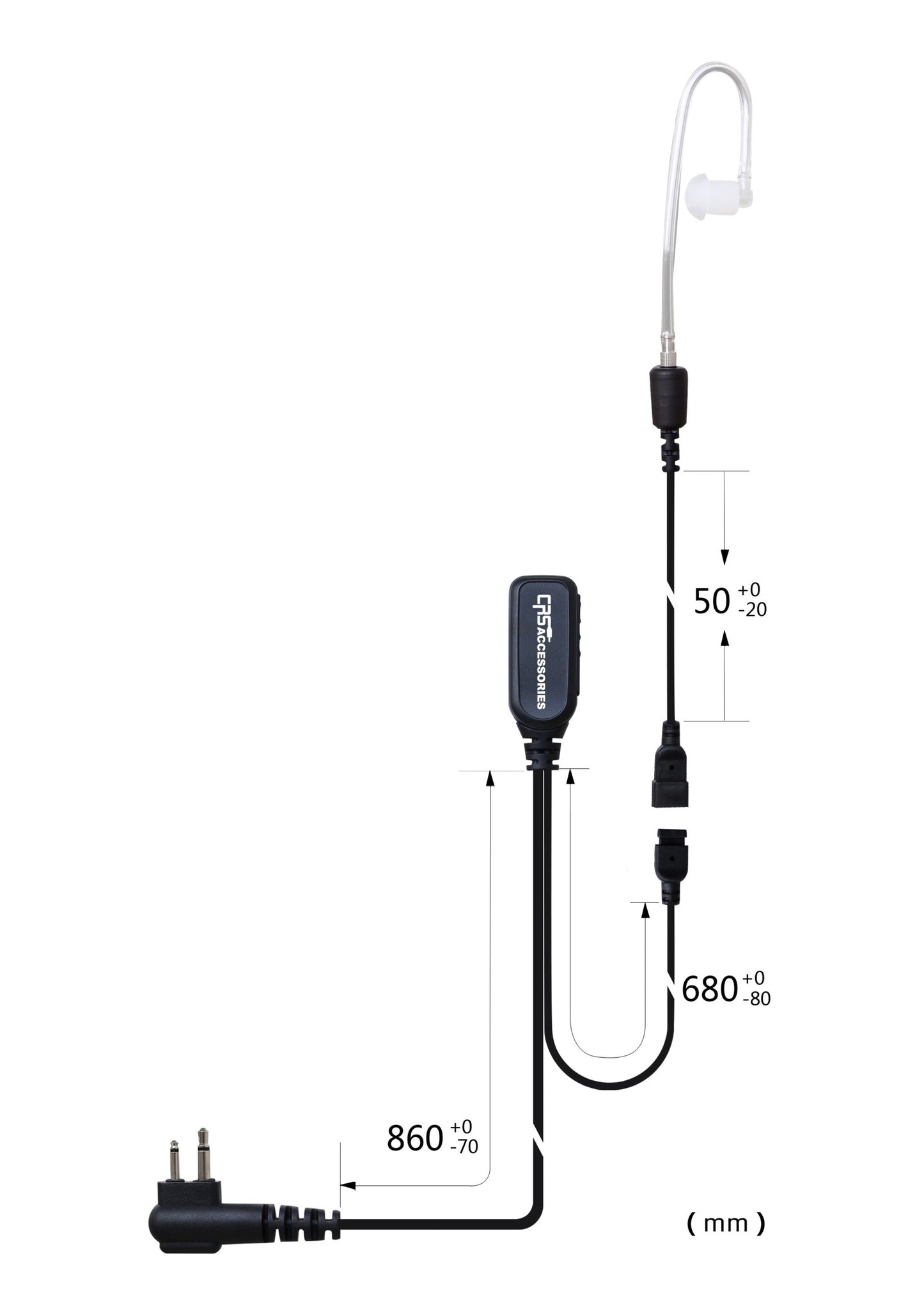 (CRS-2WSAT) 2 Wire Short Acoustic Airtube Earpiece