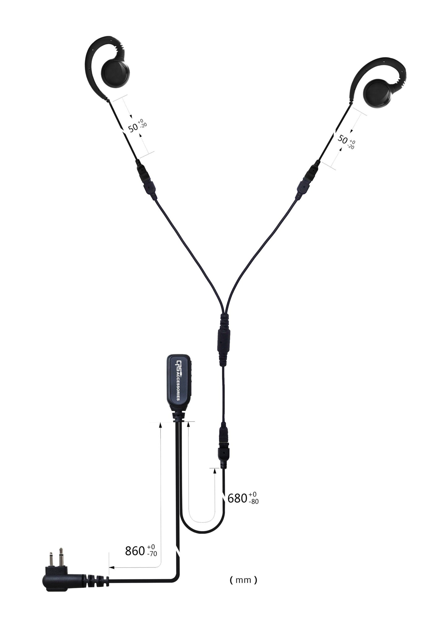 (CRS-2WGHEYS) 2 Wire Y Splitter G-Hook Earpiece