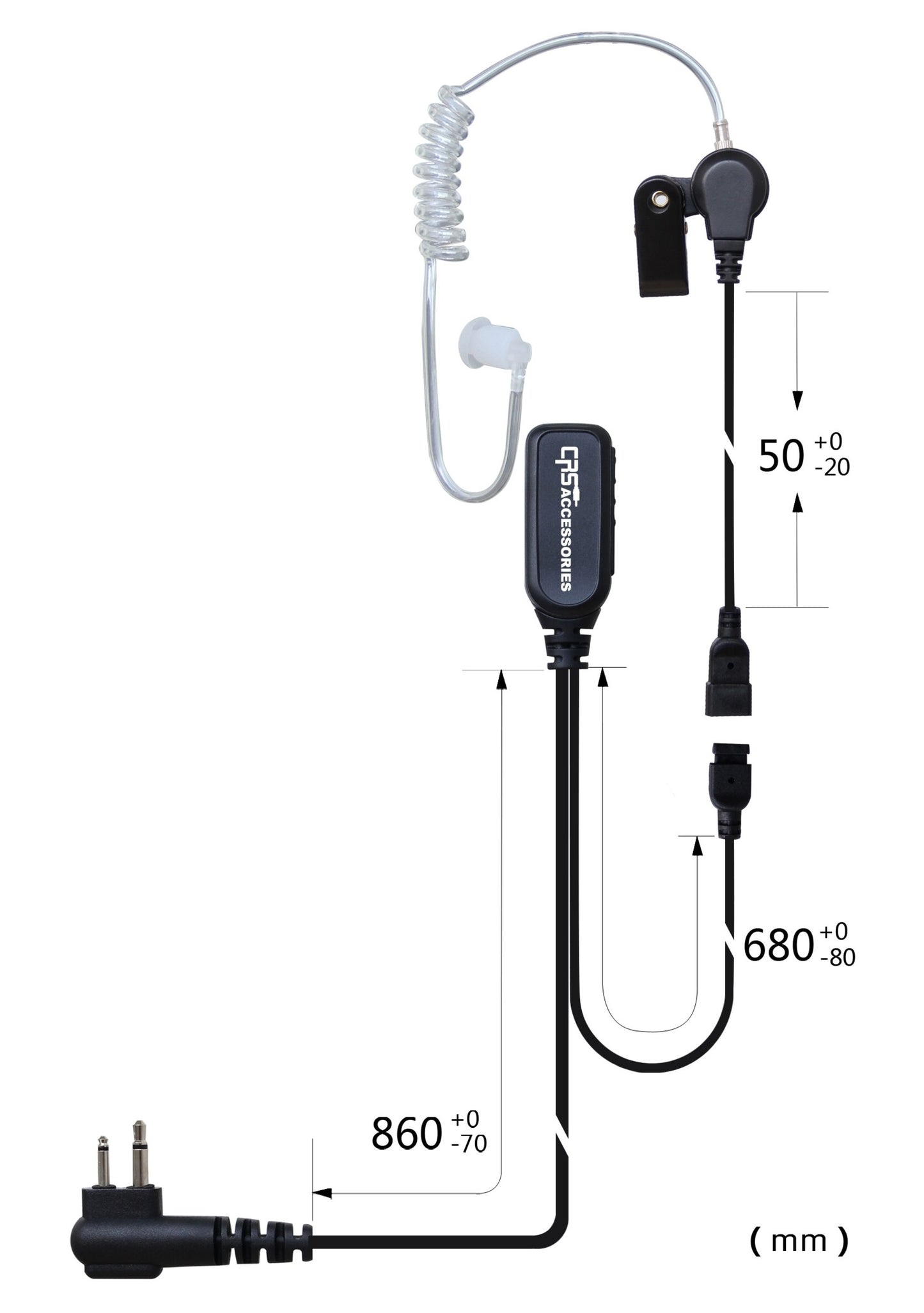 (CRS-2WLAT) 2 Wire Long Acoustic Airtube Earpiece