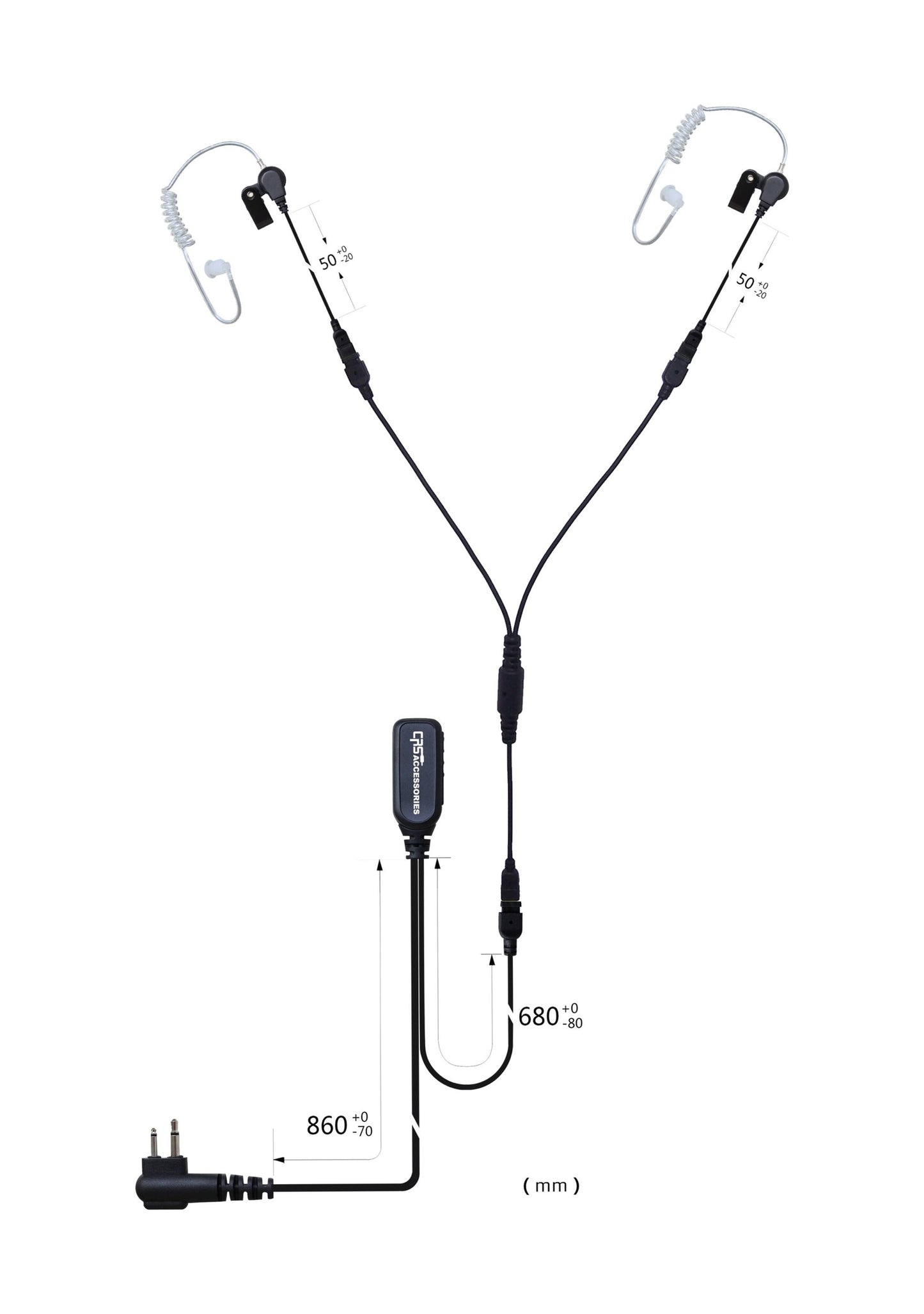(CRS-2WLATEYS) 2 Wire Y Splitter Dual Long Acoustic Airtube Earpiece