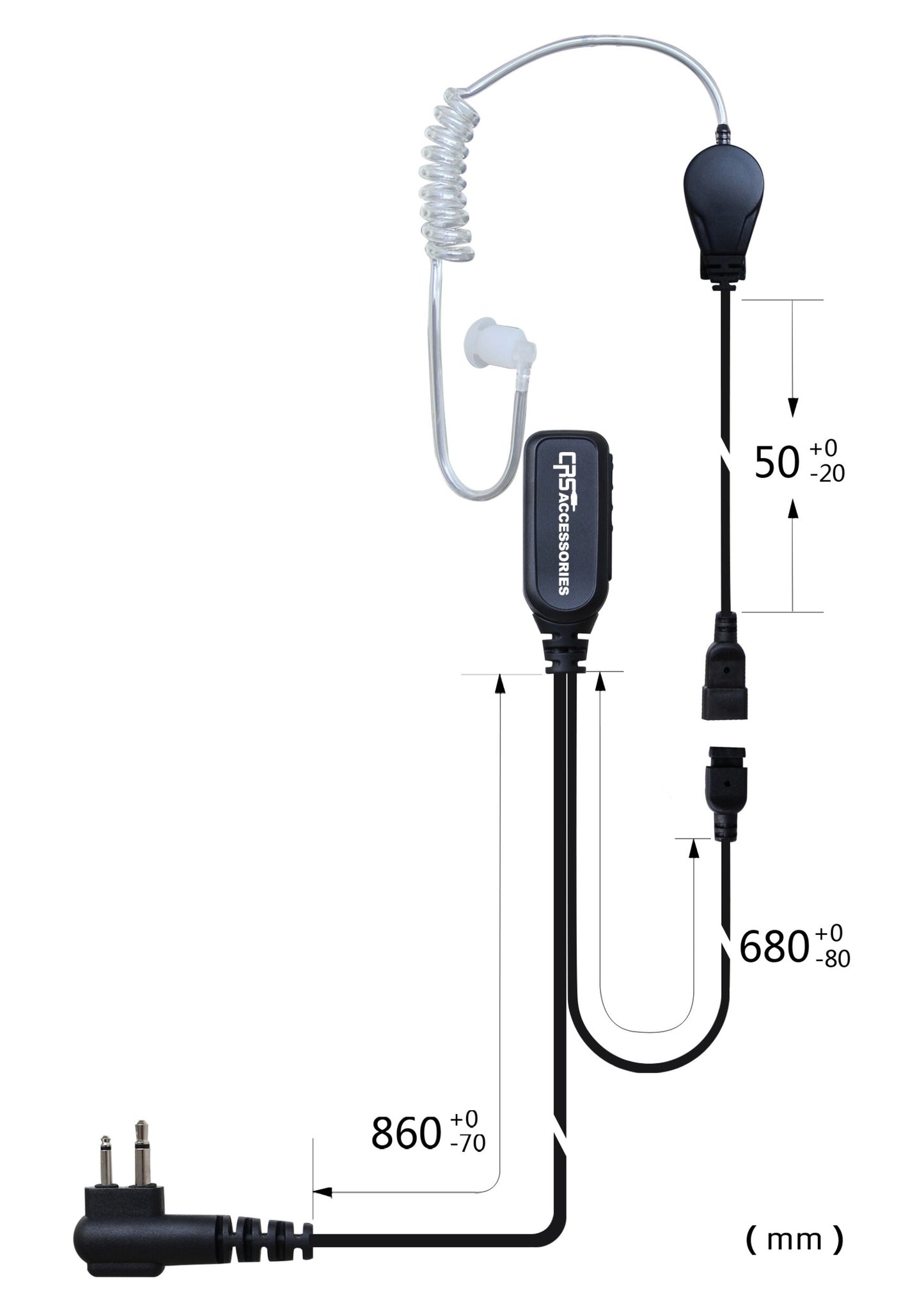 (CRS-2WLATM) 2 Wire Moulded Long Acoustic Airtube Earpiece
