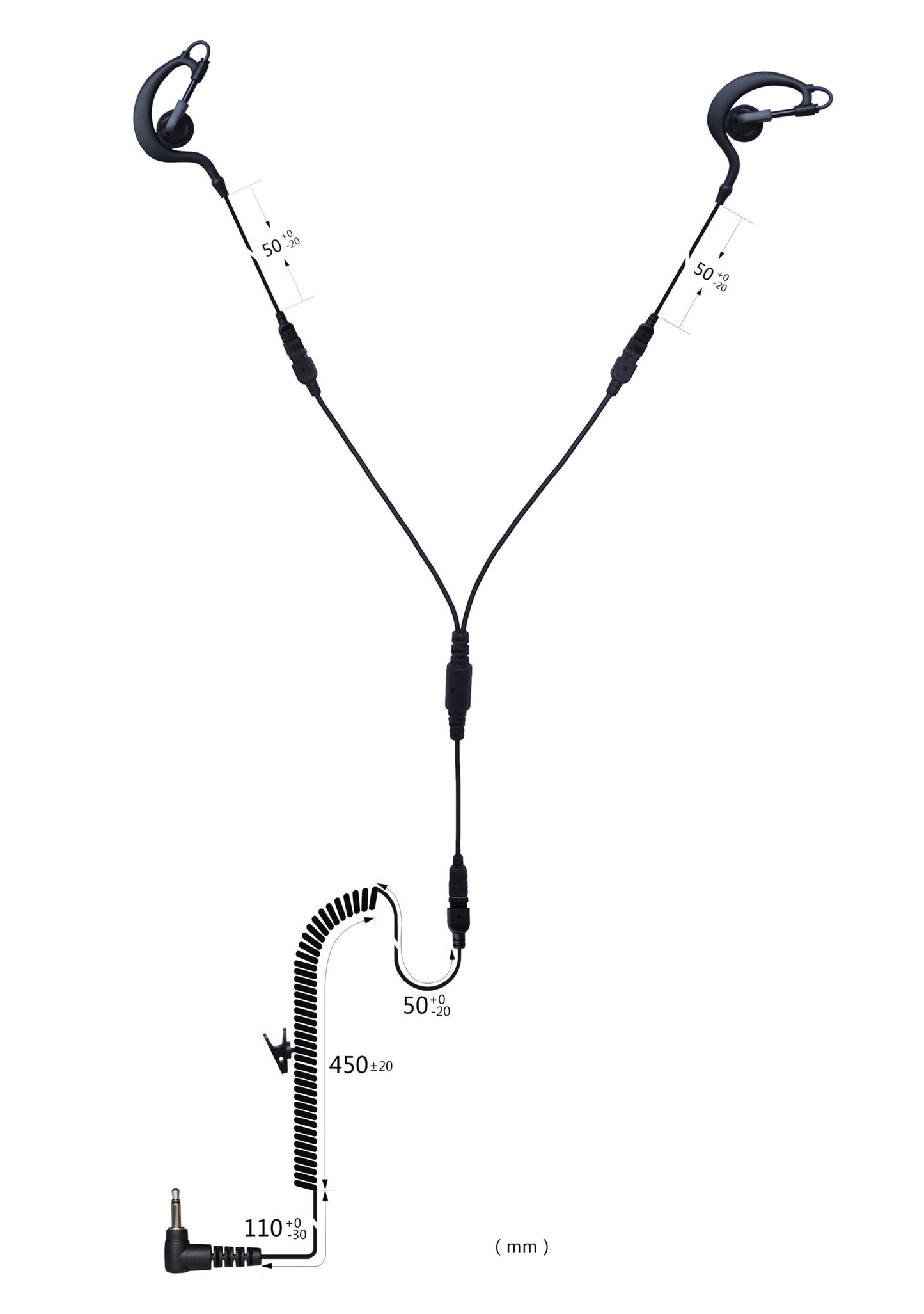 (CRS-LOEHEYS) Listen Only Y Splitter Earhook Earpiece w/ Cable