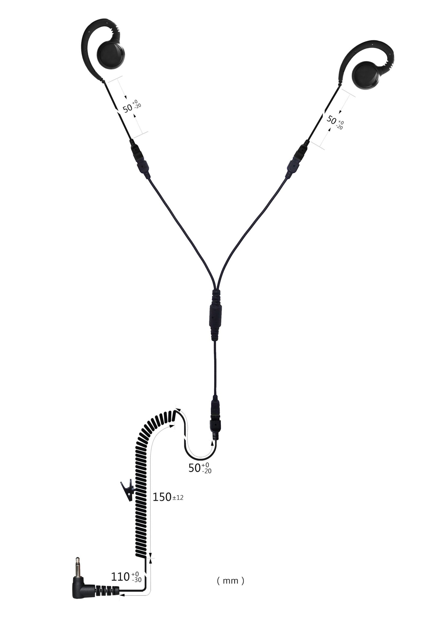 (CRS-LOGHEYS) Listen Only Y Splitter G-Hook Earpiece w/ Cable